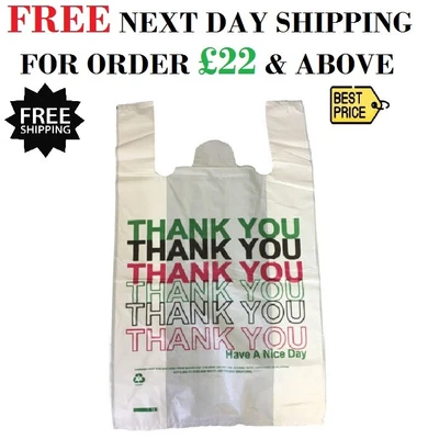 £9.95 • Buy Strong Plastic Carrier Bags 11 X 17 X 19  22mu Thank You Have A Nice Day Printed