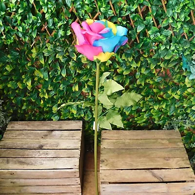 Giant Display Artificial Rainbow Rose Large Silk Flower Head 1-1.7M Pride • £31.99