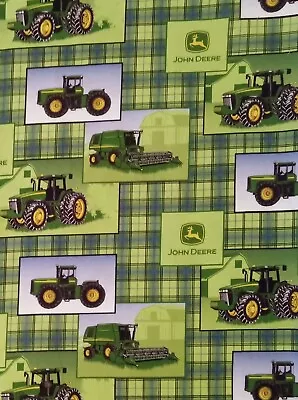 2.3 Yards John Deere Plaid Block Tractors Fabric Cotton • $18