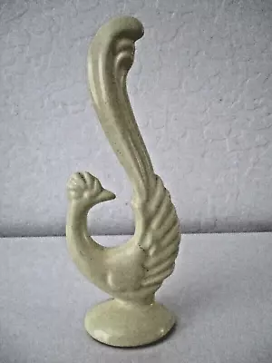 Pottery Peacock Figurine 7.5  Pale Yellow Glazed Semi Gloss Unusual Pose AZ57 • $14.99