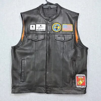 Milwaukee Leather 3XL Mens 7 Pocket Collarless Biker Vest Zip Military Patches • $69.99