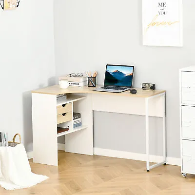 L-Shaped Corner Computer Desk Study Table W/ Storage Shelf Drawer Home Office • £84.99