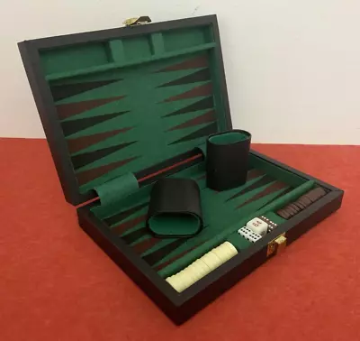 Vintage Backgammon Set Game Black Briefcase Felt Lined Gift Present Cafe Complet • $49.29