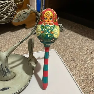 Hand Painted Matryoshka Wooden Baby Rattle Doll Hand Crafted • $29