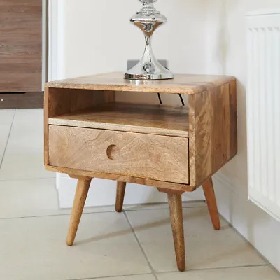 Solid Mango Wood Light Vintage Side Table New Indian Furniture  • £139.95