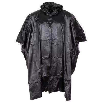 Rain Poncho Vinyl PVC Shelter Cover Military Army Hooded Waterproof Case Black • $5.99