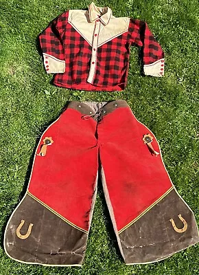 Vintage 1950's Roy Rogers Child's Cowboy Pants Chaps Shirt Costume Outfit Red • $94.95