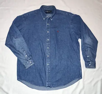 $27.99 • Buy NICE VTG Polo Ralph Lauren Long Sleeve Chambray (Denim) Blake Shirt XL USED 90s