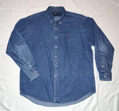 $27.99 • Buy NICE VTG Polo Ralph Lauren Long Sleeve Chambray (Denim) Blake Shirt XL USED 90s