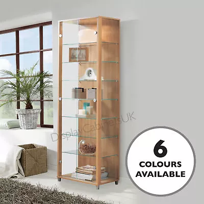 £229 • Buy The HOME Glass Display Cabinet Double Beech/ Oak Effect 4 Shelves Mirror & Light