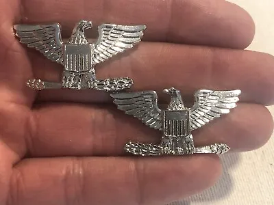 Vietnam Era US Army Colonel Silver Eagle Insignia Military Pins Full Size Pair • $19.99