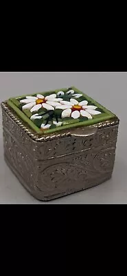Vintage Micro Mosaic Floral PILL BOX Made In Italy Silver Tone Trinket Box • $6.31