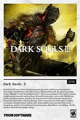 Dark Souls 3 CUSTOM Gaming Showcase Poster • $8.99