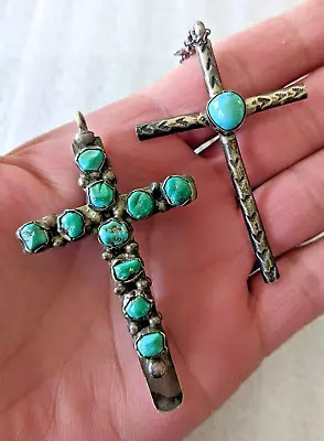 Large  Reversible Old Pawn Vintage Sterling NAVAJO Coral Turquoise CROSS Pendant • $120