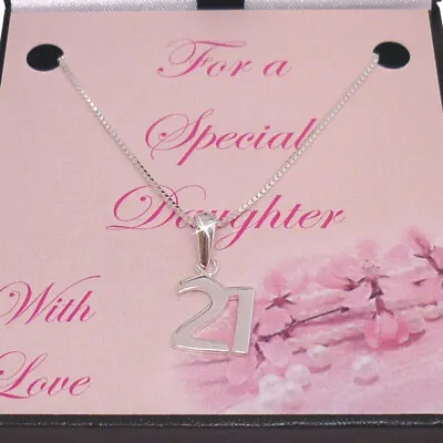 Silver 21 Necklace. 21st Birthday Gift Box For Daughter Niece Sister Etc • £18.99