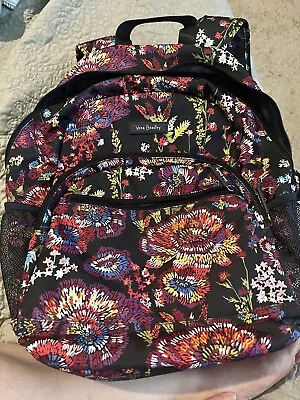 Vera Bradley Essential Backpack MIDNIGHT WILDFLOWERS Bag School Cotton Large EC • $50