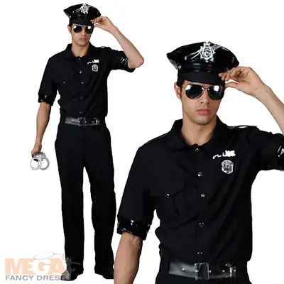 Police Man Cop + Handcuffs Mens Fancy Dress Uniform 80s Adults USA Costume New  • £24.49