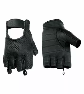 Mens Fingerless Perforated Motorcycle Black Leather Gel Palm Gloves Finger Pulls • $19.95