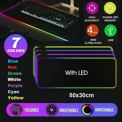 LED Gaming Mouse Keyboard Pad Large RGB Extended Mousepad Desk Antislip Soft Mat • $14.49