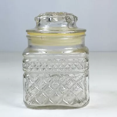 Vintage Anchor Hocking Candy Jar & Lid Wexford Clear Glass Square Canister 4.25  • $19.29