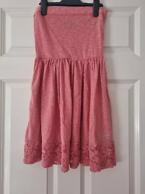 £5 • Buy Women Superdry Pink Strapless Bandeau Summer Jersey Lace Hem Mini Dress Xs Xsmal