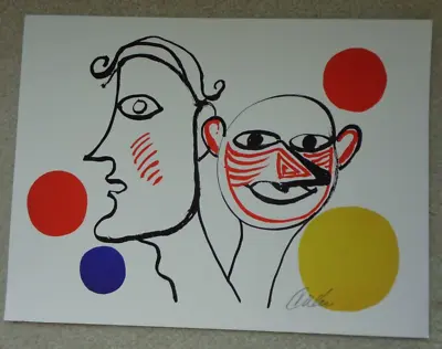 Signed Alexander Calder Original Lithograph Derrière Le Miroir Red Faces Circles • $199.99