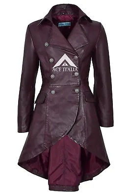 EDWARDIAN Ladies Leather Coat Chery Lamb Leather Gothic Flared Coat Jacket 3491P • £159.66