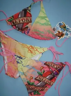 Vintage  Ed Hardy Multicolor Bikini S-L Size Womens Bathing Suit Y2K Rhinestone • $100