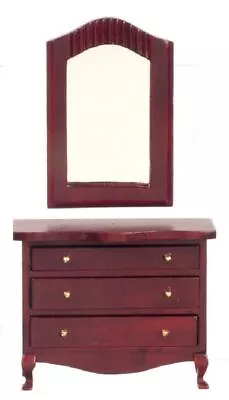 Dolls House Mahogany Chest Of Drawers & Mirror Low Dresser Bedroom Furniture • $18.28