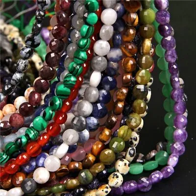 40 Style Natural Faceted Gemstone Round Flat Coin Loose Beads For Jewelry Making • $2.59