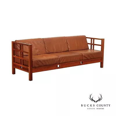 Thomas Moser Windward Cherry And Brown Leather Sofa • $4895