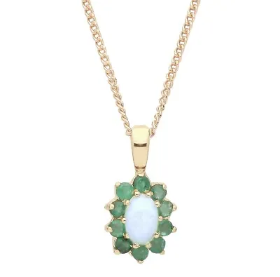 £49.95 • Buy 9ct Gold Natural Opal & Emerald Cluster Pendant NECKLACE 18  Gold Silver Chain