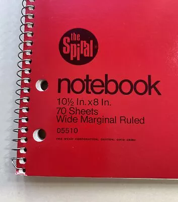 Mead Red Single Subject 70 Pg Wide Rule Spiral Notebook VTG 1980s School Paper • $31.98