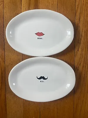 Rae Dunn “His”Mustache & “Hers”Lips Oval Small Plates Pottery Artisan Collection • $12