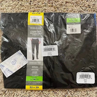 Haggar Men's Super Flex Waistband Performance Straight Pants Black Size 32x29 • $24.99