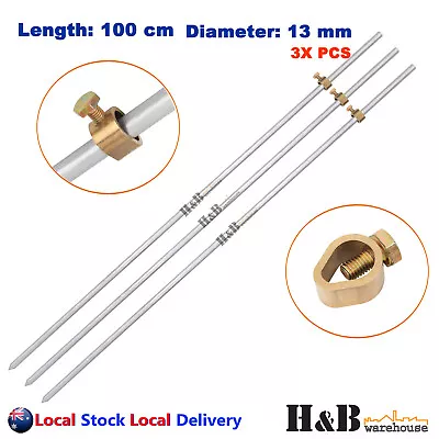 3 Pcs Electric Fence Earth Rod Galvanised Steel Grounding Spike Stake BrassClamp • $49.22