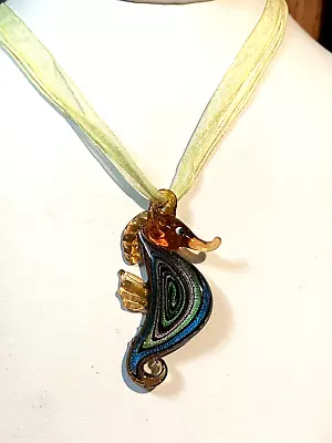 New Gorgeous Shimmering Murano Blown-glass Sea Horse Necklace- New-amber/yellow • $9.50