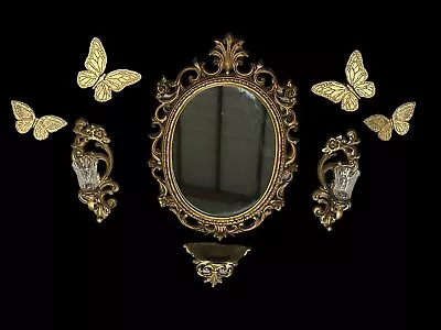 10 Vtg Homco Home Interior Gold Syroco Mirror Sconce Butterfly Hollywood Regency • $150