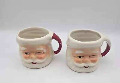 2 Vintage Ceramic Santa Claus Head Mugs Japan Christmas Winking Smiling • $18