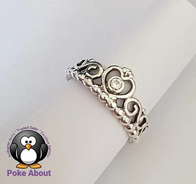 $35 • Buy Genuine PANDORA Silver CZ My Princess Heart Tiara Ring 190880CZ Size 54