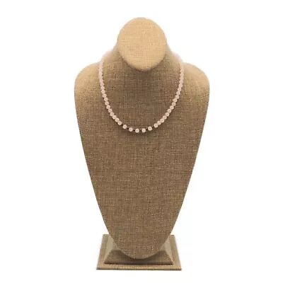 Handcrafted 6mm Rose Quartz And Metal Scalloped Bead Strand Fashion Necklace • $19.99