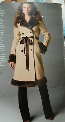 Vicoria's Secret RARE Vintage Feminine Ribbon Trench Coat Fur Trim Wool 10 • $175