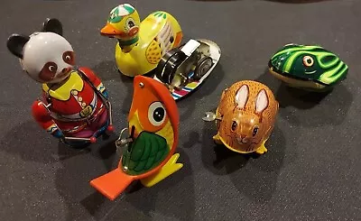 DAMAGED Lot Of Mechanical Wind-Up Tin Toys- Frog Bird Panda Rabbit Duck • $15