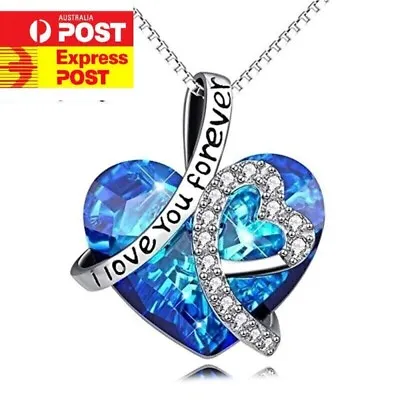I Love You Forever Blue Pendant Fashion Crystal Pendant Chain Crystal Necklace • $7.57