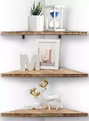 Corner Wall Shelf Floating Shelves For Rustic Wood Storage Display Set Of 3 • $26.61