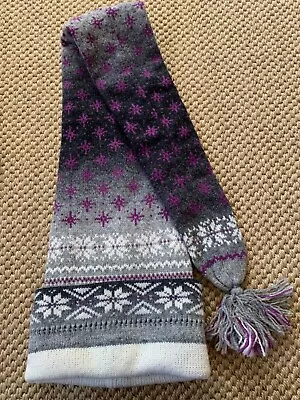 Wool Long Tail Beanie Hat One Size Grey Purple Fairisle Design No • £8.50