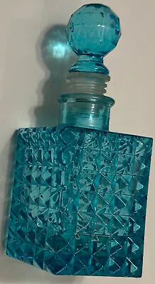 VTG Blue Aqua? Turquoise? Glass Bottle W/Stopper Textured Quilted Diamond Design • $33