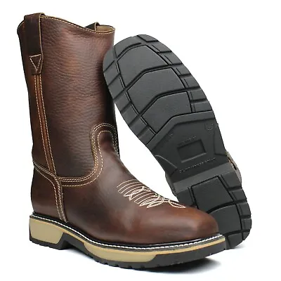 Men's Genuine Leather Cowboy Steel Toe Work Boots Oil Resistant Botas De Trabajo • $79.99