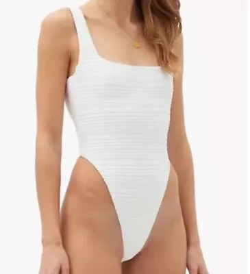 MARA HOFFMAN Idalia One Piece Bathing Suit-Ribbed White-High Cut Leg-Size XS-NEW • $79.95