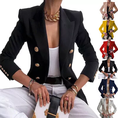 Women's Double-breasted Suit Blazer Coat Long Sleeve Lapel Formal Work Jacket∝ • $29.49